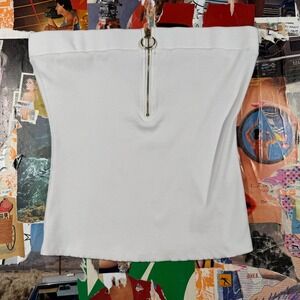 GBG Los Angeles White Ribbed Strapless Tube Top Zipper‎ Front Size M
